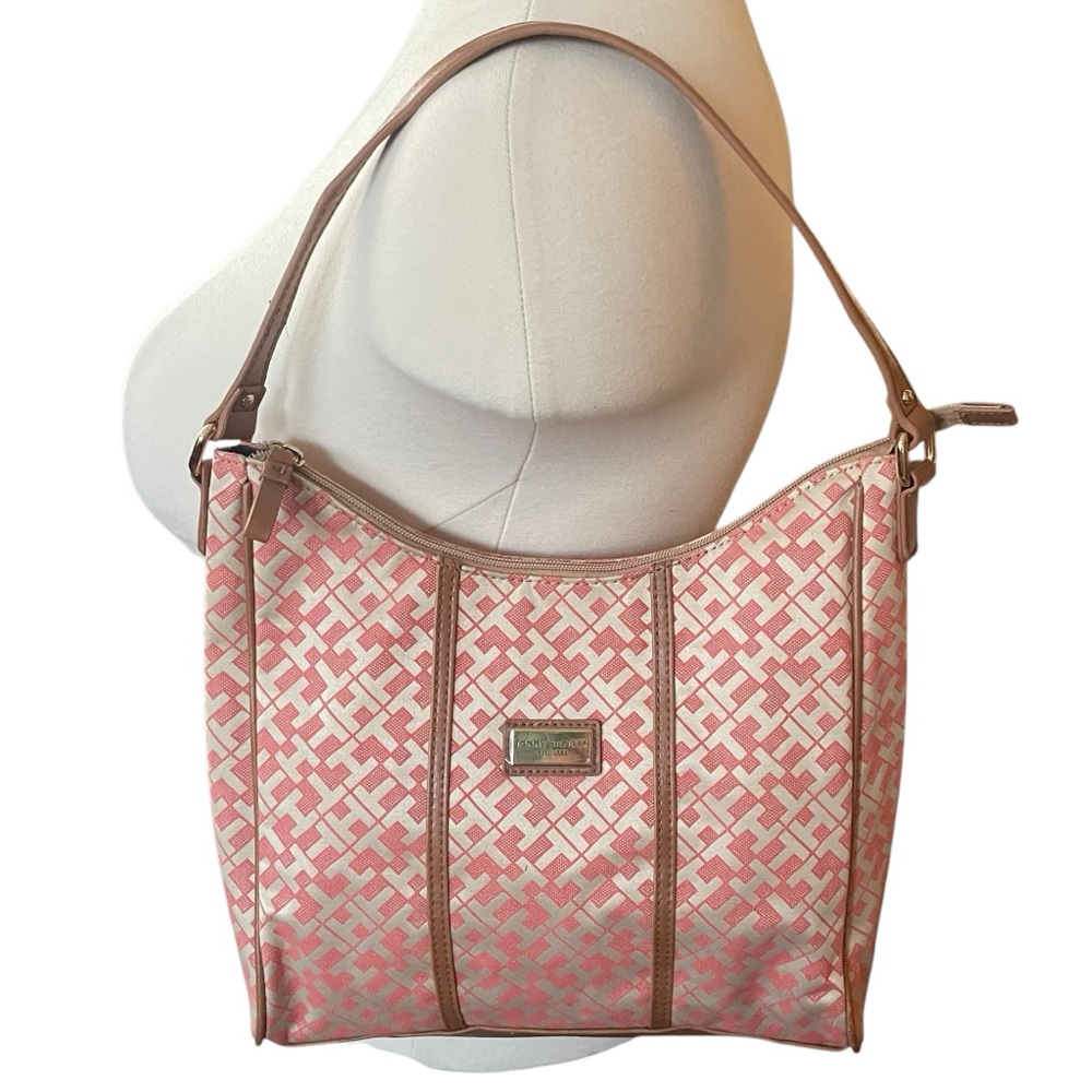 Tommy Hilfiger Pink and Cream Patterned Shoulder Bag